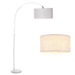 183 CM Metal Arc Floor Lamp with Lampshade and Marble Base Standing Floor Lamps Warm Night Lamps with Switch for Living Room and Bedroom White