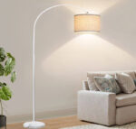 183 CM Metal Arc Floor Lamp with Lampshade and Marble Base Standing Floor Lamps Warm Night Lamps with Switch for Living Room and Bedroom White - Image 2