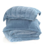 3 Pieces Fluffy Faux Fur Double Winter Comforter Set Plush Soft Warm Bedding Set with Matching Pillowcases Includes Duvet Cover and 2 Pillow Case Blue - Image 4