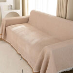 180 CM X 230 CM Reversible 2 Seaters Sofa Cover and Throw Backrest Sofa Waffle Knit Slipcovers with Tassels Versatile Protector for Sofas Beige 1 Piece