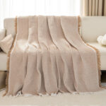 180 CM X 300 CM Reversible 3 Seaters Sofa Cover and Throw Backrest Sofa Waffle Knit Slipcovers with Tassels Versatile Protector for Sofas Beige 1 Piece - Image 3