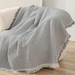 180 CM X 230 CM Reversible 2 Seaters Sofa Cover and Throw Backrest Sofa Waffle Knit Slipcovers with Tassels Versatile Protector for Sofas Gray 1 Piece