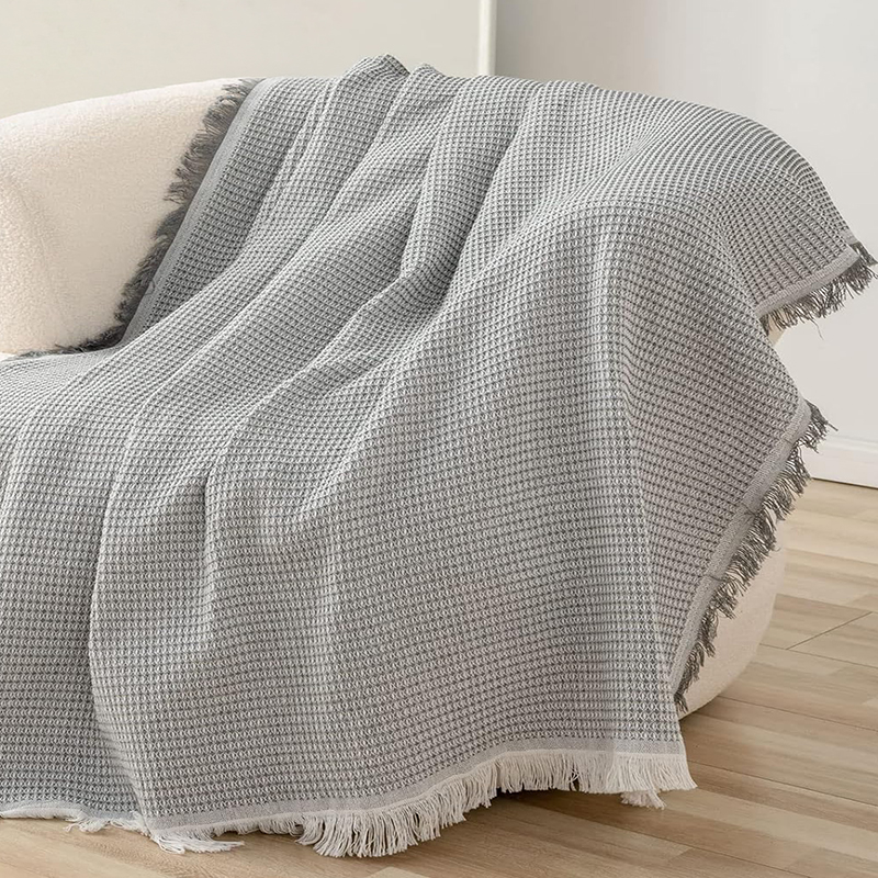 Reversible 3 Seaters Sofa Cover and Throw Backrest Sofa Waffle Knit Slipcovers with Tassels Versatile Protector for Sofas Gray 1 Piece (6) 180 CM X 230 CM Reversible 2 Seaters Sofa Cover and Throw Backrest Sofa Waffle Knit Slipcovers with Tassels Versatile Protector for Sofas Gray 1 Piece - Image 1