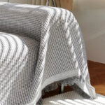 180 CM X 230 CM Reversible 2 Seaters Sofa Cover and Throw Backrest Sofa Waffle Knit Slipcovers with Tassels Versatile Protector for Sofas Gray 1 Piece - Image 3