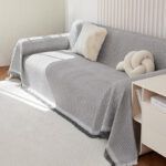 180 CM X 300 CM Reversible 3 Seaters Sofa Cover and Throw Backrest Sofa Waffle Knit Slipcovers with Tassels Versatile Protector for Sofas Gray 1 Piece