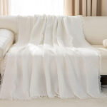 180 CM X 230 CM Reversible 2 Seaters Sofa Cover and Throw Backrest Sofa Waffle Knit Slipcovers with Tassels Versatile Protector for Sofas White 1 Piece - Image 3