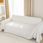 180 CM X 300 CM Reversible 3 Seaters Sofa Cover and Throw Backrest Sofa Waffle Knit Slipcovers with Tassels Versatile Protector for Sofas White 1 Piece