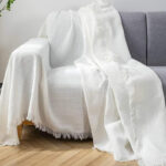180 CM X 230 CM Reversible 2 Seaters Sofa Cover and Throw Backrest Sofa Waffle Knit Slipcovers with Tassels Versatile Protector for Sofas White 1 Piece