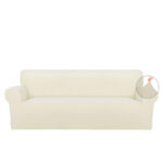 4 Seater Stretch L Shape Sofa Slipcover with Elastic Bottom Anti Slip Couch Sofa Cover Fitted Furniture Protector Beige