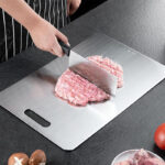 20 CM X 29 CM Stainless Steel Chopping Board Heavy-Duty Metal Cutting Board Anti-Rust Non-Slip Reversible Board for Dough Preparation Silver 1 Piece - Image 2
