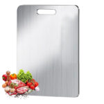 25 CM X 36 CM Stainless Steel Chopping Board Heavy-Duty Metal Cutting Board Anti-Rust Non-Slip Reversible Board for Dough Preparation Silver 1 Piece