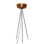 147 CM Wooden Slatted Tall Floor Lamp with Metal Tripod Legs Bamboo Boho Lampshade Warm Night Lamps with Switch for Bedroom and Living Room Brown