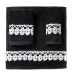 33 CM X 33 CM Cannon Egyptian Cotton Guest Towel Ultra Soft Luxury Décor Sheer Lace Absorbent Towel Washing Drying Dishes and Household 1 Piece Black