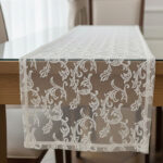 240 CM X 80 CM Embroidered Lace Tablecloth Vintage Lace Table Cover Overlay Lace Table Runner for Wedding Family Gathering Banquet and Hotel Beige