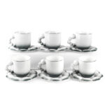 200 ML Set of 6 Porcelain Coffee Cups with Beaded Handle and Flower Shaped Saucer Set for Coffee Drinks Latte Americano and Tea