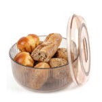 3 L Acrylic Storage Ribbed Bowl with Airtight Lid Round Serving Bowls for Fruit Dessert and Appetizers 1 Piece