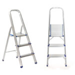 3-Step Aluminum Folding Ladder with Hand Grip Portable Step Ladder Heavy Duty Home Use Household Ladder Silver