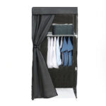 147 CM x 70 CM Fabric Wardrobe Portable Clothes Storage Organizer with Hanging Rail Freestanding Closet for Clothes Bags Toys and Shoes Gray - Image 2