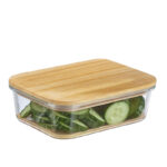 18 CM Glass Kitchen Storage Organizer Container with Wooden Lid for Pantry Cabinets Shelves Drawer and Freezer