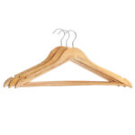 Set of 3 Wooden Clothes Hanger with Non Slip Grooves and 360° Swivel Hook Space Saving Clothes Hanger for Shirts Coats and Dresses Beige