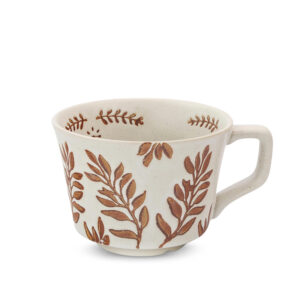 350 ML Vintage Ceramic Coffee Cup Handmade Stoneware Mug Big and Stackable Flower And Grass Ceramic Mug 1 Piece Brown