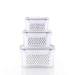 3-in-1 Fridge Produce Storage Containers with Removable Strainers Berry Salad and Vegetable Keeper Set White