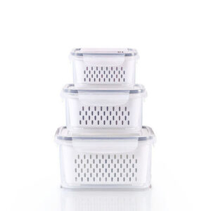 3-in-1 Fridge Produce Storage Containers with Removable Strainers Berry Salad and Vegetable Keeper Set White