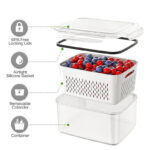 3-in-1 Fridge Produce Storage Containers with Removable Strainers Berry Salad and Vegetable Keeper Set White - Image 4