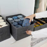 12 Pairs Foldable Fabric Clothing Storage Bin Storage Organizer Box with Dividers for Wardrobe Closet Shelves and Drawers Gray - Image 2