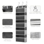 5 Pockets Door Storage Shelves Heavy Duty Hanging Door Organizer 10 Mesh Pockets for Bedroom Storage Gray - Image 2