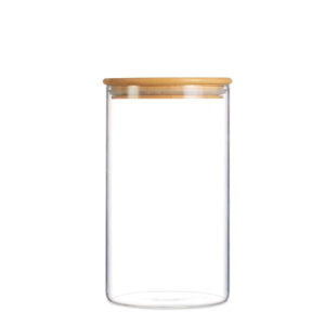 800 ML Borosilicate Glass Food Storage Container with Bamboo Wooden Lid and Silicone Ring for Sugar Coffee Tea and Candies Dishwasher Safe 1 Piece