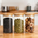 700 ML Borosilicate Glass Food Storage Container with Bamboo Wooden Lid and Silicone Ring for Sugar Coffee Tea and Candies Dishwasher Safe 1 Piece - Image 2