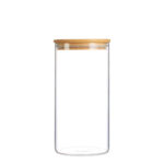 700 ML Borosilicate Glass Food Storage Container with Bamboo Wooden Lid and Silicone Ring for Sugar Coffee Tea and Candies Dishwasher Safe 1 Piece
