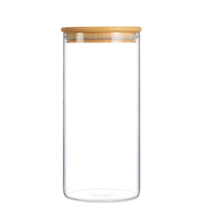 1.15 L Borosilicate Glass Food Storage Container with Bamboo Wooden Lid and Silicone Ring for Sugar Coffee Tea and Candies Dishwasher Safe 1 Piece