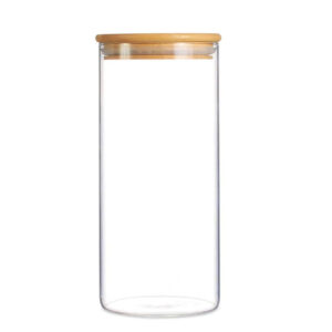 1.45 L Borosilicate Glass Food Storage Container with Bamboo Wooden Lid and Silicone Ring for Sugar Coffee Tea and Candies Dishwasher Safe 1 Piece