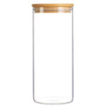 1.6 L Borosilicate Glass Food Storage Container with Bamboo Wooden Lid and Silicone Ring Multipurpose Kitchen Storage Container 1 Piece
