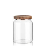 500 ML Borosilicate Glass Storage Jar with Acacia Wood Lid Airtight Kitchen Container Multipurpose Kitchen Storage Container 1 Piece