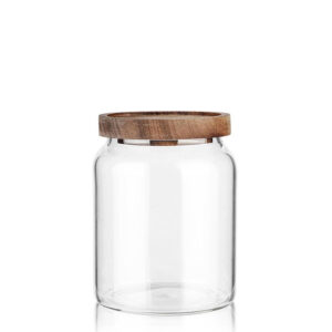 500 ML Borosilicate Glass Storage Jar with Acacia Wood Lid Airtight Kitchen Container Multipurpose Kitchen Storage Container 1 Piece