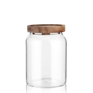 900 ML Borosilicate Glass Storage Jar with Acacia Wood Lid Airtight Kitchen Container Multipurpose Kitchen Storage Container 1 Piece