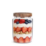 900 ML Borosilicate Glass Storage Jar with Acacia Wood Lid Airtight Kitchen Container Multipurpose Kitchen Storage Container 1 Piece - Image 2