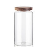 1.2 L Borosilicate Glass Storage Jar with Acacia Wood Lid Airtight Kitchen Container Multipurpose Kitchen Storage Container 1 Piece