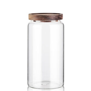 1.2 L Borosilicate Glass Storage Jar with Acacia Wood Lid Airtight Kitchen Container Multipurpose Kitchen Storage Container 1 Piece