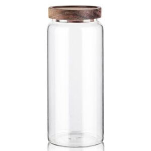 1.8 L Borosilicate Glass Storage Jar with Acacia Wood Lid Airtight Kitchen Container Multipurpose Kitchen Storage Container 1 Piece