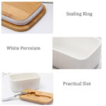 Ceramic Butter Food Containers with Bamboo Lid Sealed Butter and Cheese Holder with Butter Knife Butter Dish Food Storage Container Butter Keeper - Image 4
