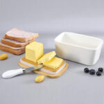 Ceramic Butter Food Containers with Bamboo Lid Sealed Butter and Cheese Holder with Butter Knife Butter Dish Food Storage Container Butter Keeper - Image 2