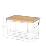 27 CM Clear Stackable Storage Box with Handles and Bamboo Wood Lid Front Opening Pantry Organizer Bin for Kitchen Laundry Bathroom Use Transparent - Image 3