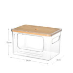 24 CM Clear Stackable Storage Box with Handles and Bamboo Wood Lid Front Opening Pantry Organizer Bin for Kitchen Laundry Bathroom Use Transparent - Image 3