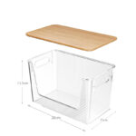 26 CM Set of 2 Clear Stackable Storage Box with Handles and Bamboo Wood Lid Front Opening Pantry Organizer Bin for Kitchen Laundry Bathroom Use Transparent - Image 3