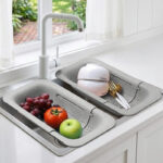 Extendable Sink Colander Strainer Basket Over the Sink Strainer for Washing Food Draining Cooked Pasta Drying Dishes Gray