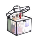 20 CM Makeup Case Cosmetic Organizer Portable Toiletry Train Case Vanity Case Cosmetic Storage Box for Travel Black